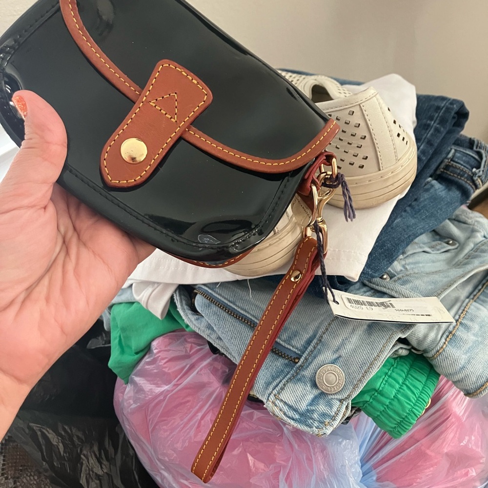 Dooney & Bourke Black and Brown Clutch with Leather Accents